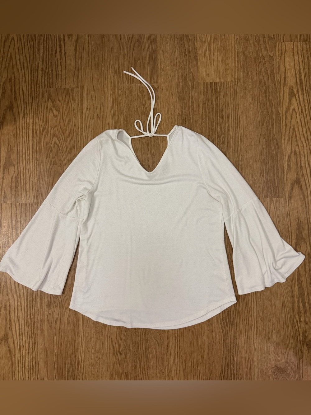 LOFT Women’s White Tie-Back V-Neck Top with Bell Sleeves